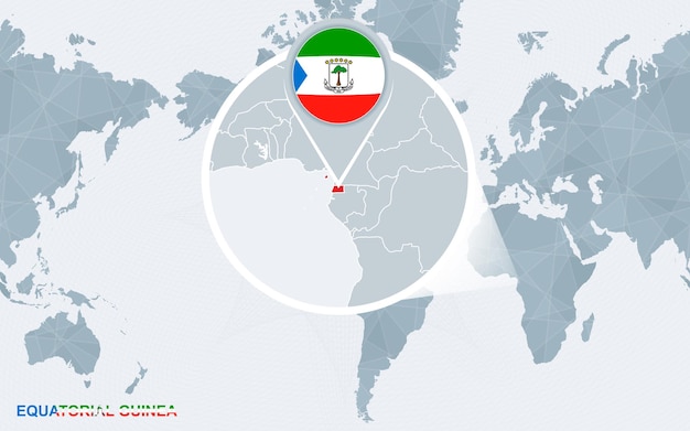 World map centered on America with magnified Equatorial Guinea