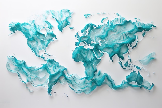 Vector world map drawing on white background in the style of light blue and teal hardedged lines sketchfab