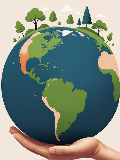 world map earth day with tree in hand vector illustration design world design