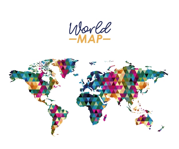 World map in geometrical colorful shape silhouette