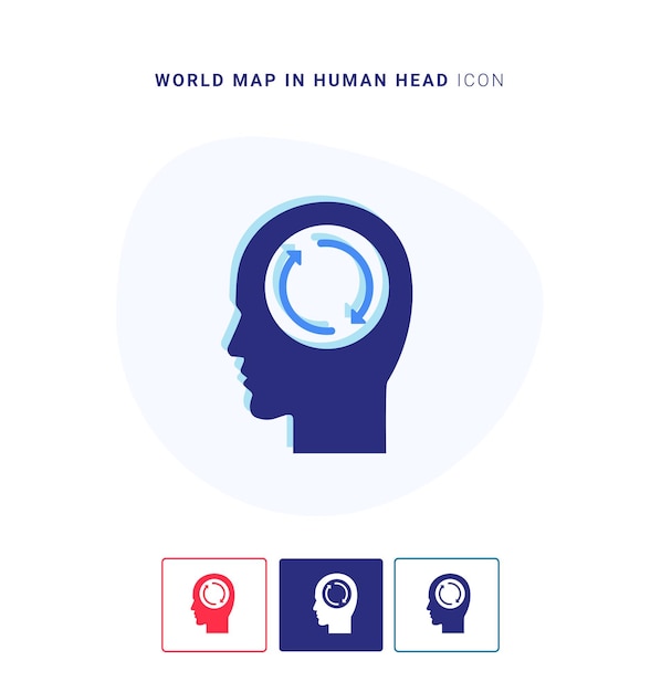 world map in human head icon logo and vector template