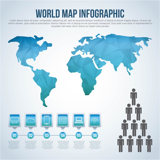 World map infographic chart population