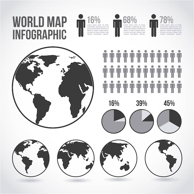 World map infographic chart population