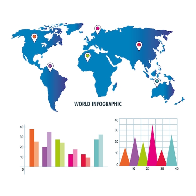 World map infographic information report network