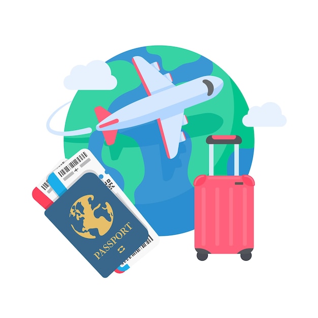 The world map is pinned to plan travel by international airlines with luggage and plane tickets