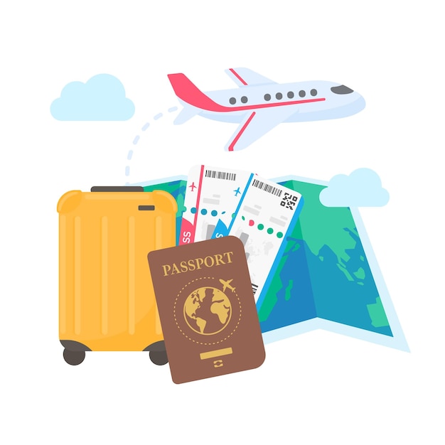 The world map is pinned to plan travel by international airlines with luggage and plane tickets