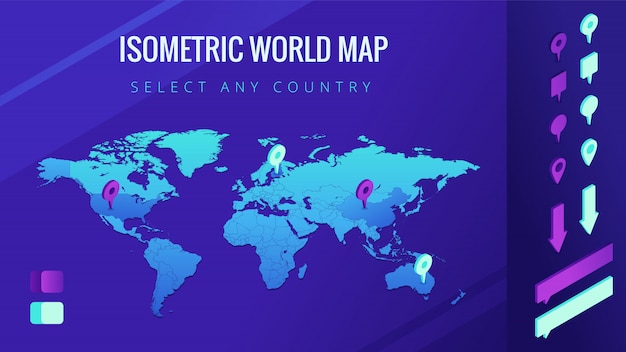 Vector world map isometric illustration