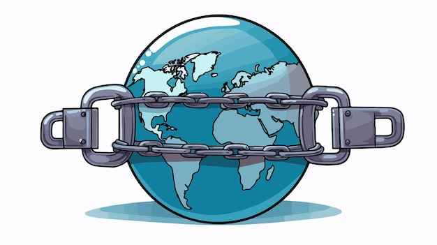 Vector world map with chain and lock vector illustration