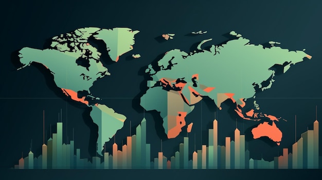 Vector a world map with the city in the background