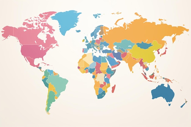 World Map with Each Flat Illustration