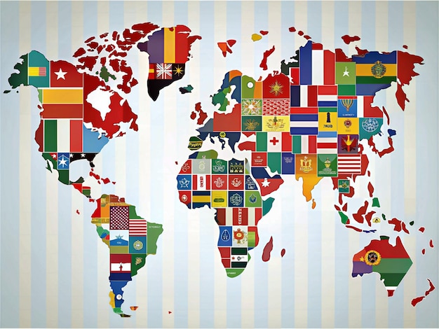 Vector world map with flags featuring stars