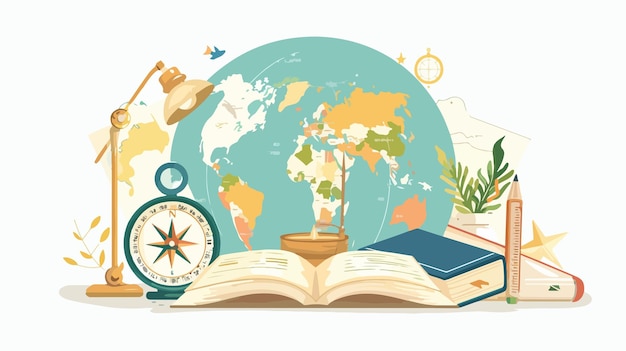 Vector a world map with a globe and a book with a globe on it