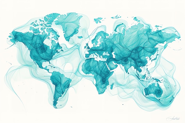 Vector world map with lines in blue in the style of sketchfab handdrawn turquoise and white canon eos 5d ma