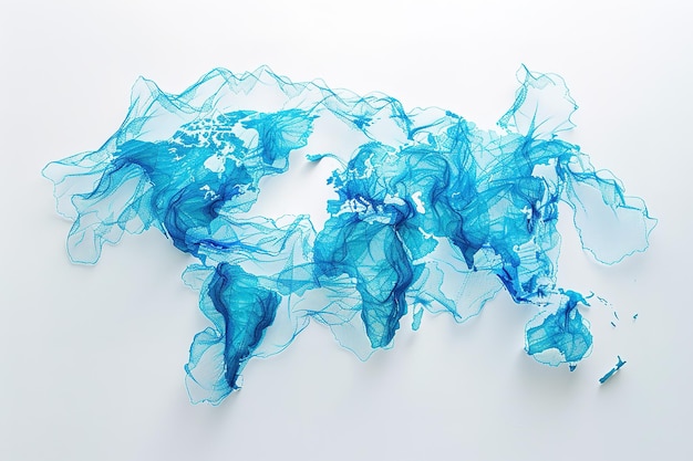 Vector world map with lines in blue in the style of sketchfab handdrawn turquoise and white canon eos 5d ma