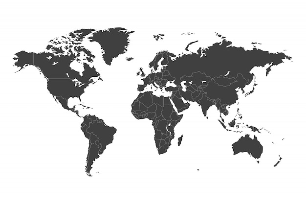 World map with selected countries in black template