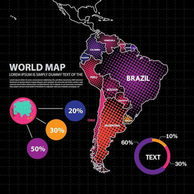 World map with selected countries infographic design template