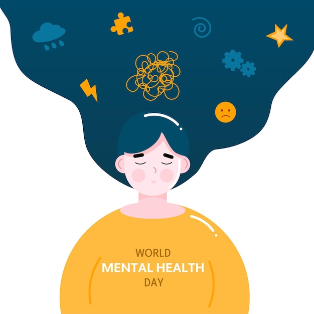 World mental health day banner with girl