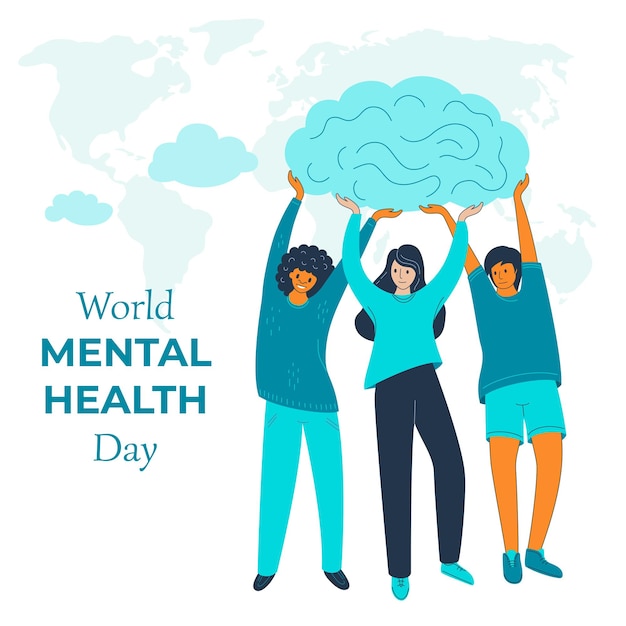 World Mental Health Day People hold a healthy brain in their hands