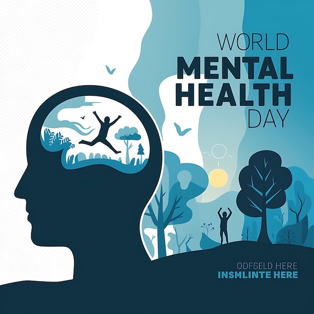 World Mental Health Day Poster Flat Vector Image Illustration