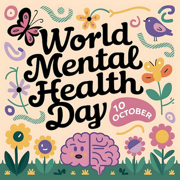 Vector world mental health day poster flat vector image illustration