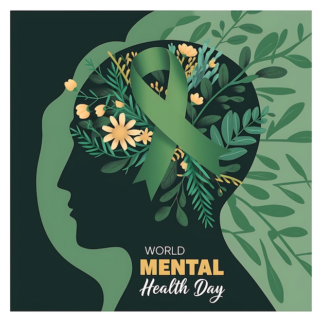 World Mental Health Day Poster Flat Vector Image Illustration