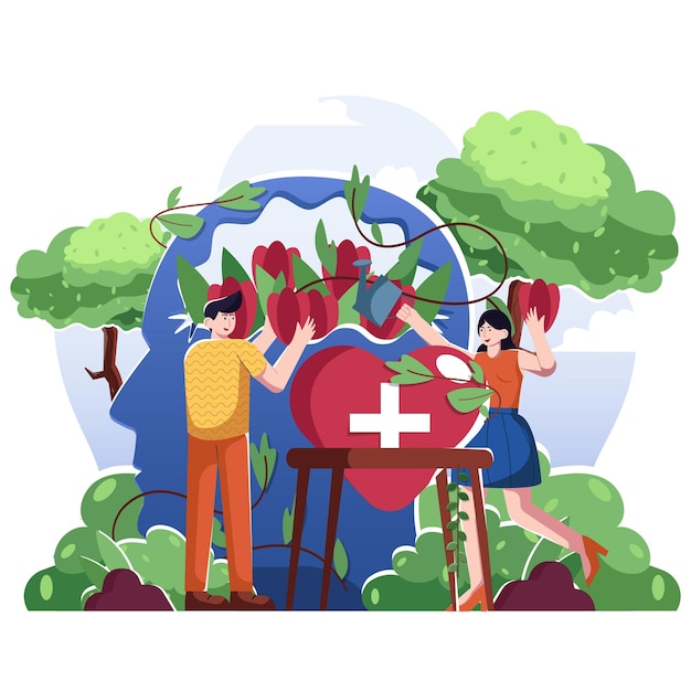 World Mental Health Flat Illustration