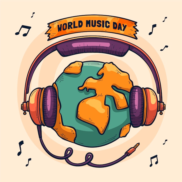 World music day hand drawn illustration