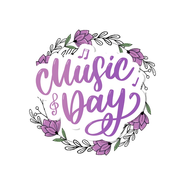 Vector world music day lettering calligraphy brush logo holiday