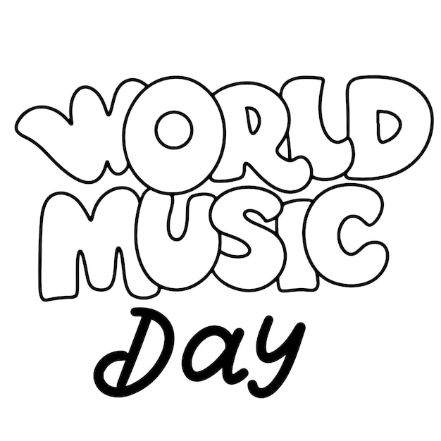 Vector world music day lettering text banner black color hand drawn vector art