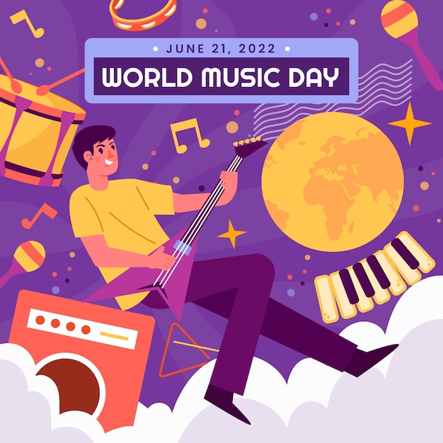 World music day man playing guitar illustration