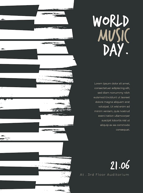 World music day template design with piano in grunge concept design