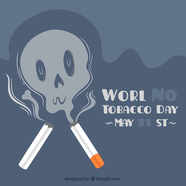 Vector world no tobacco day background with smoke skull