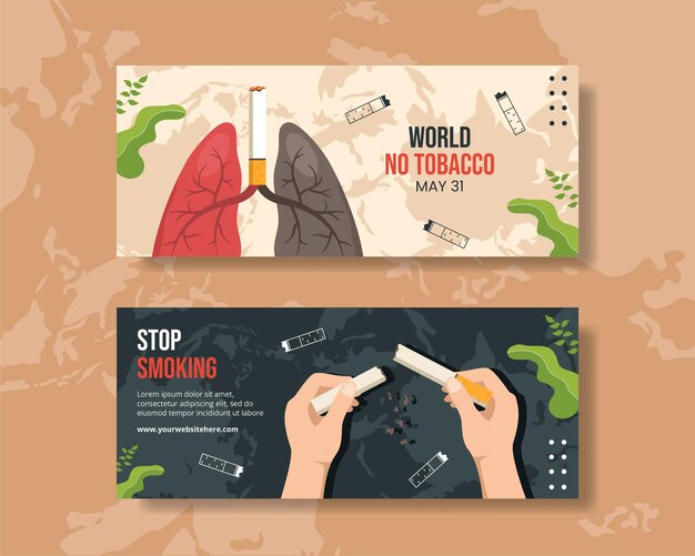 World No Tobacco Day Horizontal Banner Cartoon Hand Drawn Templates Background Illustration