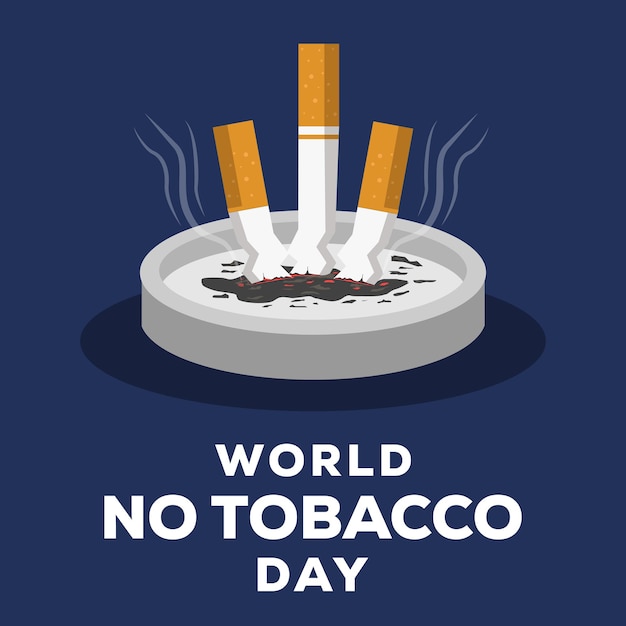 World no tobacco day illustration with turn off the cigarette on ashtray