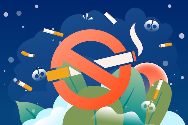 World No Tobacco Day no smoking with cigarette butts and plants in the background vector