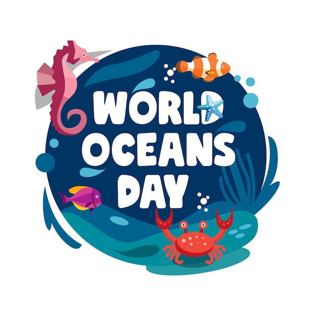 World Ocean Day banner with colorful underwater animal