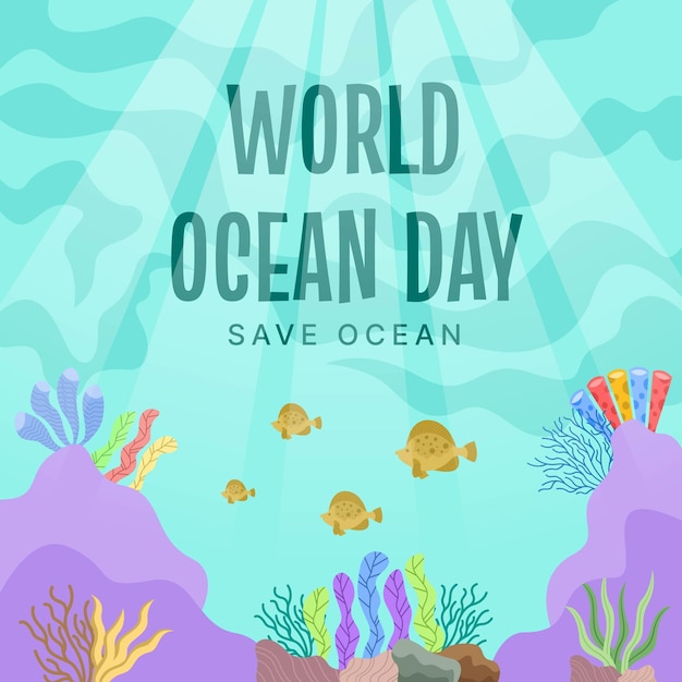 World ocean day concept flat Illustration