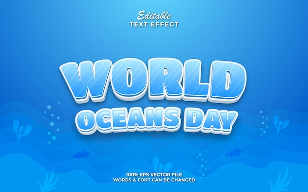 World ocean's day 3d editable text effect and Background