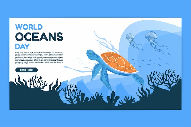 World oceans day 8 June Save our ocean Sea turtle and fish were swimming underwater with beautiful coral and seaweed background vector illustration