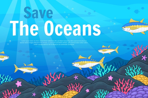 World oceans day banner tuna illustration background design vector