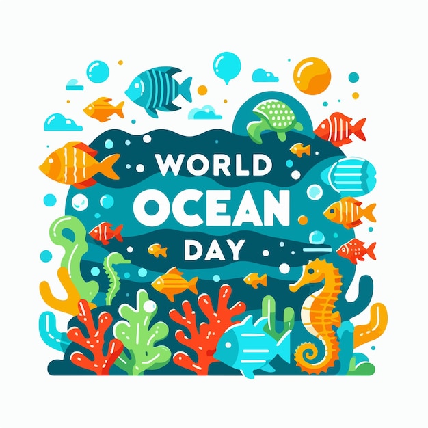 World Oceans Day Commemoration Illustration Vector