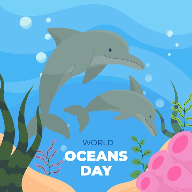 World oceans day hand drawn flat illustration