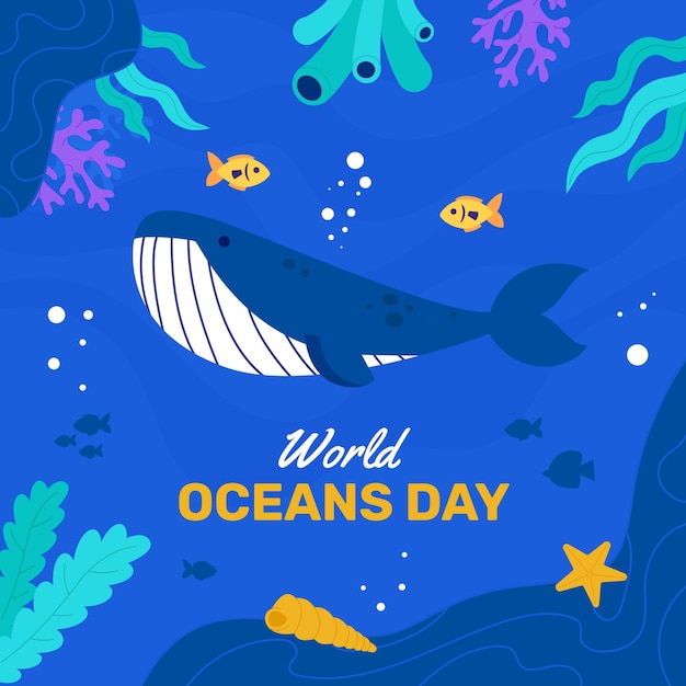 World oceans day hand drawn flat illustration