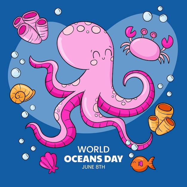 World oceans day hand drawn illustration