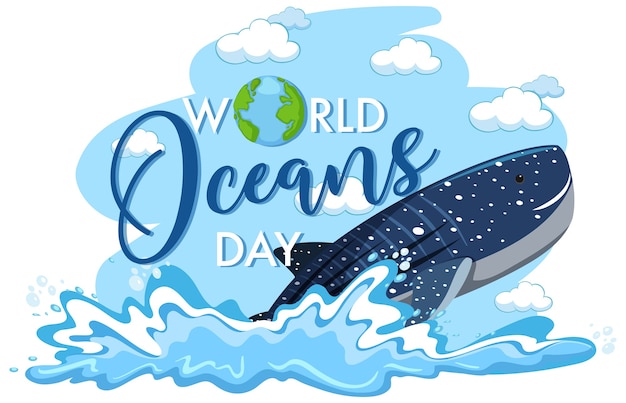 World oceans day illustration with whale