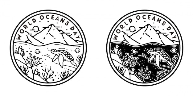 World Oceans Day Monoline Badge Design