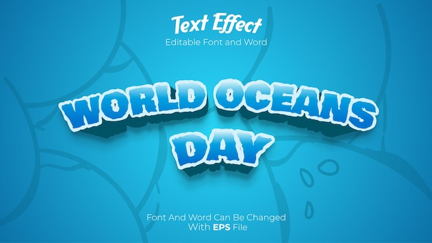 world oceans day text effect with blue background