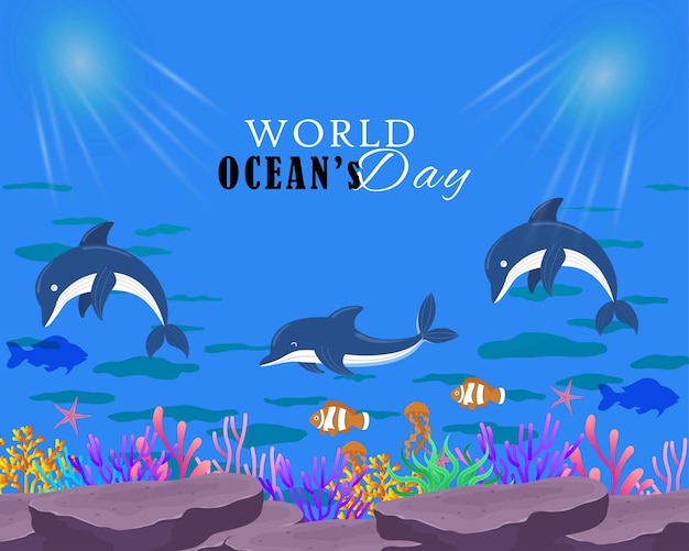 World oceans day vector illustration template for social media poster and banner