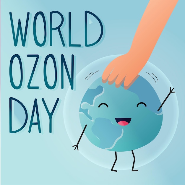 Vector world ozon day banner with cute earth