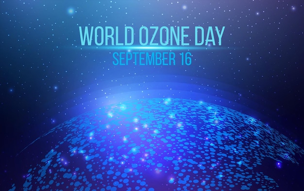 World ozone day banner Futuristic map of the planet World map Abstract background with glowing planet Earth Vector illustration